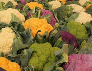 Colorful cauliflower and broccoli vegetables 