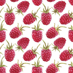 Seamless pattern with .raspberry berry. Watercolor illustration. The print is used for Wallpaper design, fabric, textile, packaging.