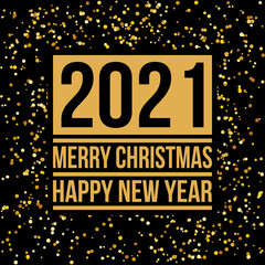 2021 merry christmas and happy new year greetings card with golden confetti