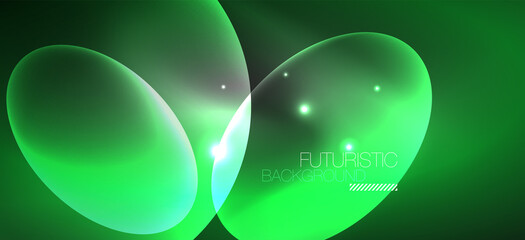 Neon ellipses abstract backgrounds. Shiny bright round shapes glowing in the dark. Vector futuristic illustrations for covers, banners, flyers and posters and other