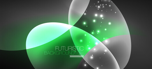 Neon ellipses abstract backgrounds. Shiny bright round shapes glowing in the dark. Vector futuristic illustrations for covers, banners, flyers and posters and other