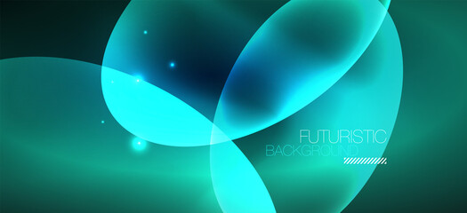 Neon ellipses abstract backgrounds. Shiny bright round shapes glowing in the dark. Vector futuristic illustrations for covers, banners, flyers and posters and other