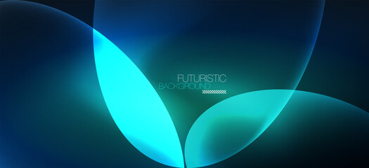 Neon ellipses abstract backgrounds. Shiny bright round shapes glowing in the dark. Vector futuristic illustrations for covers, banners, flyers and posters and other