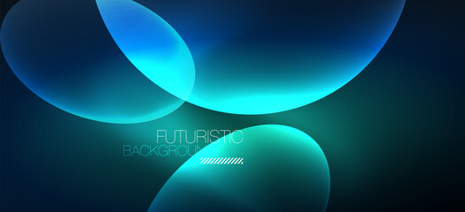 Neon ellipses abstract backgrounds. Shiny bright round shapes glowing in the dark. Vector futuristic illustrations for covers, banners, flyers and posters and other