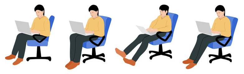 Man on a chair on laptop working at home, coworking space, concept illustration. People at home in quarantine. Vector flat style illustration set