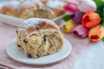 Freshly baked chocolate scones, german Buchtel pastry
