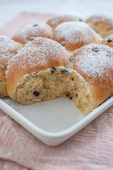 Freshly baked chocolate scones, german Buchtel pastry