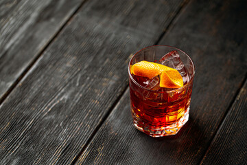 Negroni cocktail with gin in old fashion glass