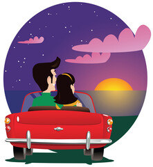 Couple watching sunset in auto