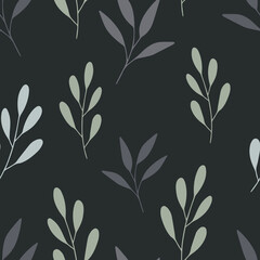 Seamless floral pattern with leaves and branches. Spring illustration for fabric, banner, card, wedding decor, invitation, wallpaper, room decor, clothes design, home textile. Simple flat style.