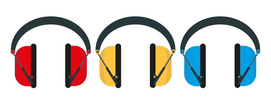 Vector illustration showing a row of ear defenders hung up in a factory with copy space