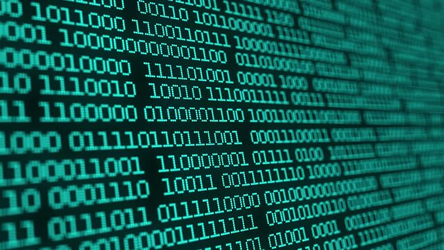 Concept of digital age. Algorithm binary code, hud interface, data code, decryption and encoding, row matrix background.