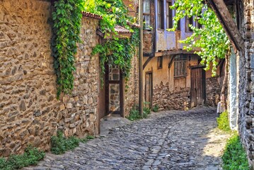 View of stone houses in Cumalikizik village in Bursa district of Turkey.