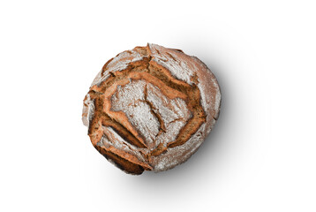 freshly baked bread isolated on white background, top view Keywords: