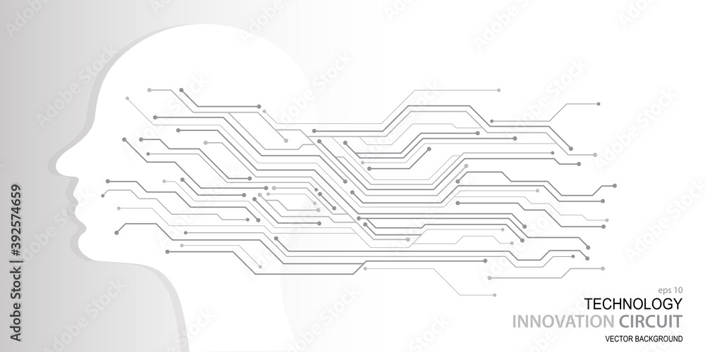 Aufkleber technology face circuit diagram background, human head outline with circuit lines, abstract artifici
