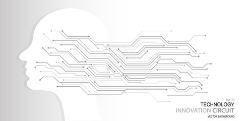 Technology face circuit diagram background, Human head outline with Circuit Lines, Abstract Artificial intelligence. Creative Brain, Mind Concept, Technology web background. vector background