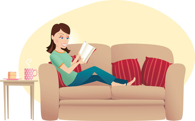 Woman reading on sofa