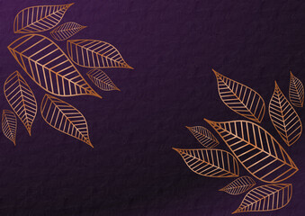 Royal purple background with leaves and texture and mid space for customizing text or message