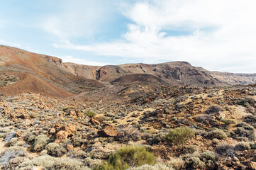 Teide National Park. Beautiful view of volcano mountain rocks desert crater.