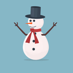 Snowman. Christmas snowman in a hat, vector illustration