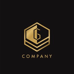 Gold Letter G Letter Logo Concept Elegance Geometrical Hexagon with negative space initial letter for Apartment Real Estate, Property, hotel and Architecture Business.