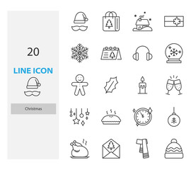 set of christmas thin line icons, winter, holiday