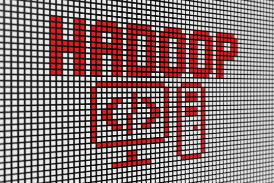 HADOOP text scoreboard blurred background 3d illustration