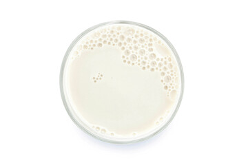 Glass of milk isolated on white background. From top view.