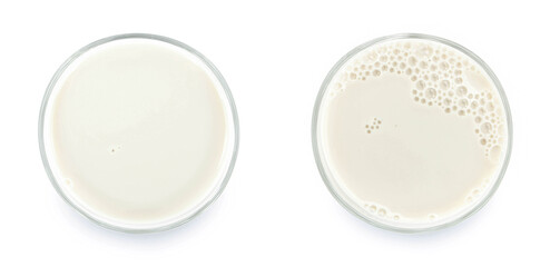 Glass of milk isolated on white background. From top view.