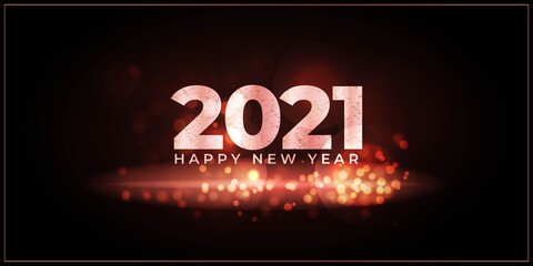 Vector illustration of Happy New Year 2021 greeting with beautiful bokeh background, fireworks, New year wishes poster.