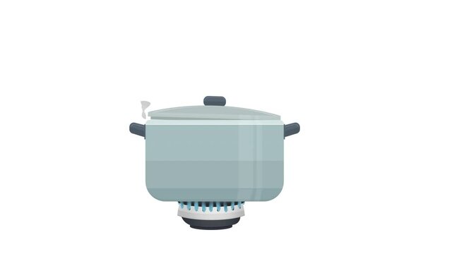 Animation of a boiling pot on a gas burner, alpha channel enabled. Cartoon
