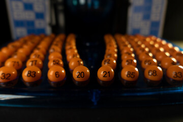 2021 bingo consept with orange bingo balls and black background