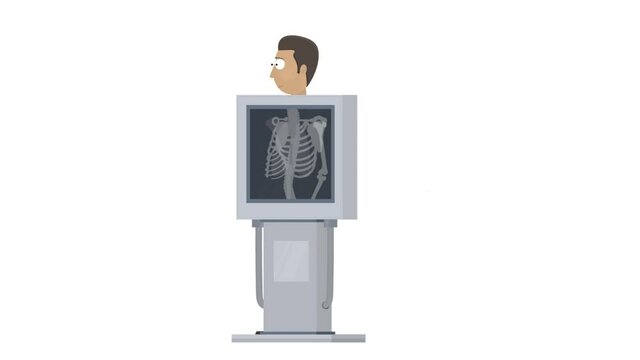 X-ray machine. Animation of a human lung x-ray, alpha channel enabled. Cartoon