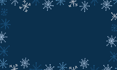 Naklejka na ściany i meble Snowflake simple doodle frame. Hand drawn snow element isolated on white background. Winter season, Christmas celebration