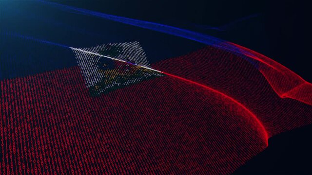 3d render. Gaity digital flag with binary code texture flies in the wind. Seamless loop.