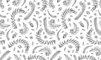 Seampless pattern with doodle flowers. Hand drawn illustration