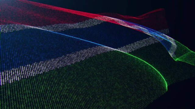 3d render. Gambia digital flag with binary code texture flies in the wind. Seamless loop.