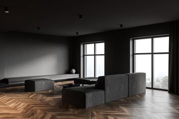 Gray living room corner with sofa