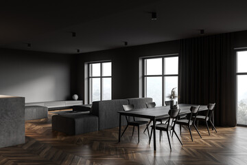 Gray living room corner with sofa and table