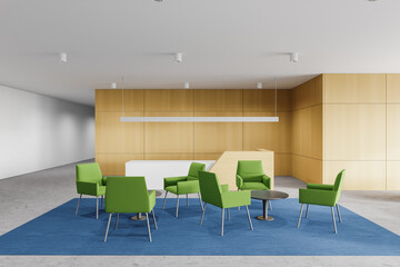 Wooden office waiting room with armchairs
