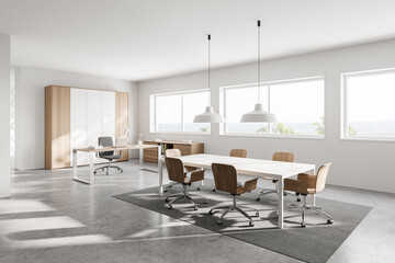 Fototapeta premium White and wooden meeting room corner with window