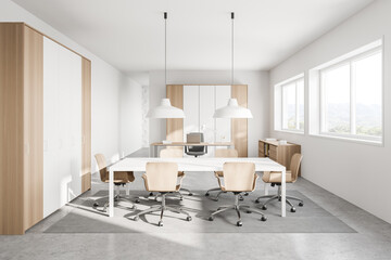 Fototapeta premium White and wooden meeting room interior