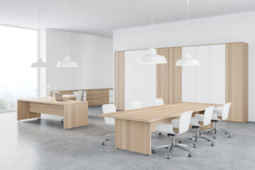 Modern white and wooden CEO office corner