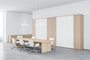 White and wooden meeting room corner