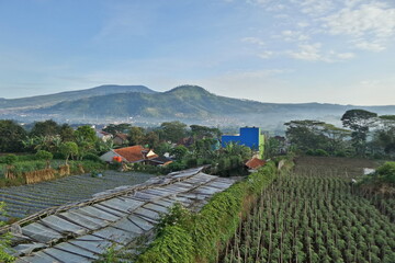 Beautiful mountain scenery in the early morning at Bandung, Indonesia