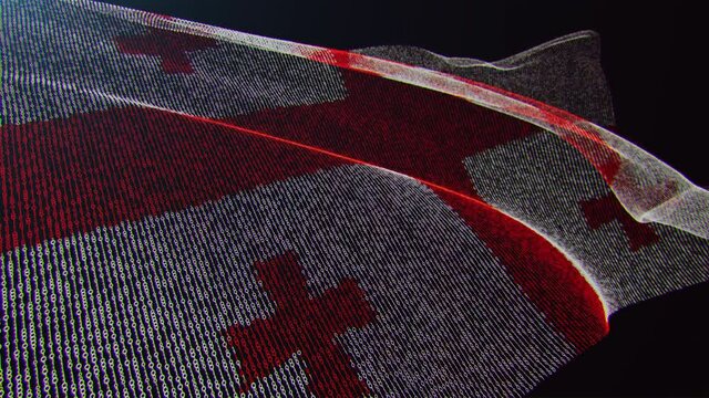 3d render. Georgia digital flag with binary code texture flies in the wind. Seamless loop.