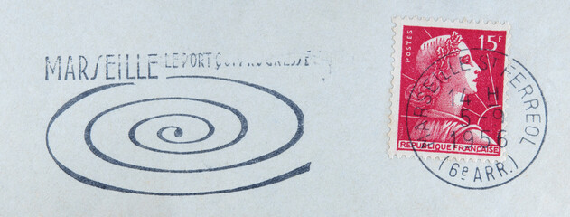 vintage retro alt old stempel post letter mail cancel frankiert slogan frankreich france marseille...