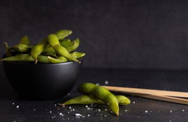 Edamame green soy beans in a bowl.