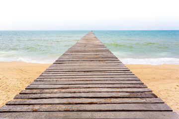 Fototapeta premium Wooden jetty on white sky day