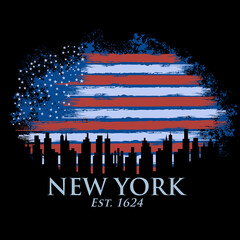 Illustration on the theme of New York City, Brooklyn, Stylized American flag, t-shirt graphics, poster, print, banner, flyer, postcard